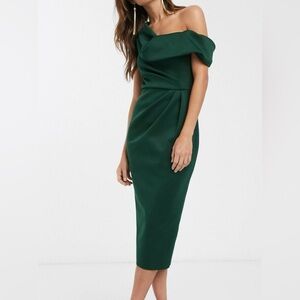 ASOS Design drape fallen shoulder midi pencil dress